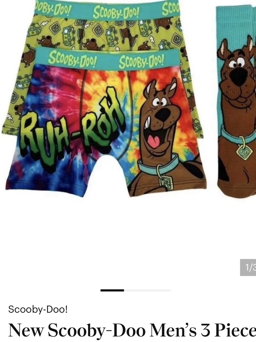 Scooby-Doo Men’s Green Cartoon Boxer Briefs - and socks noveltyPrinted Underwear